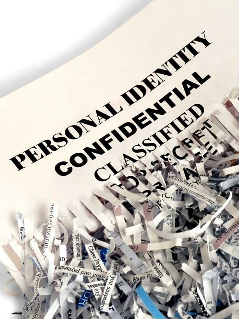 Confidential document part shredded for waste recycling